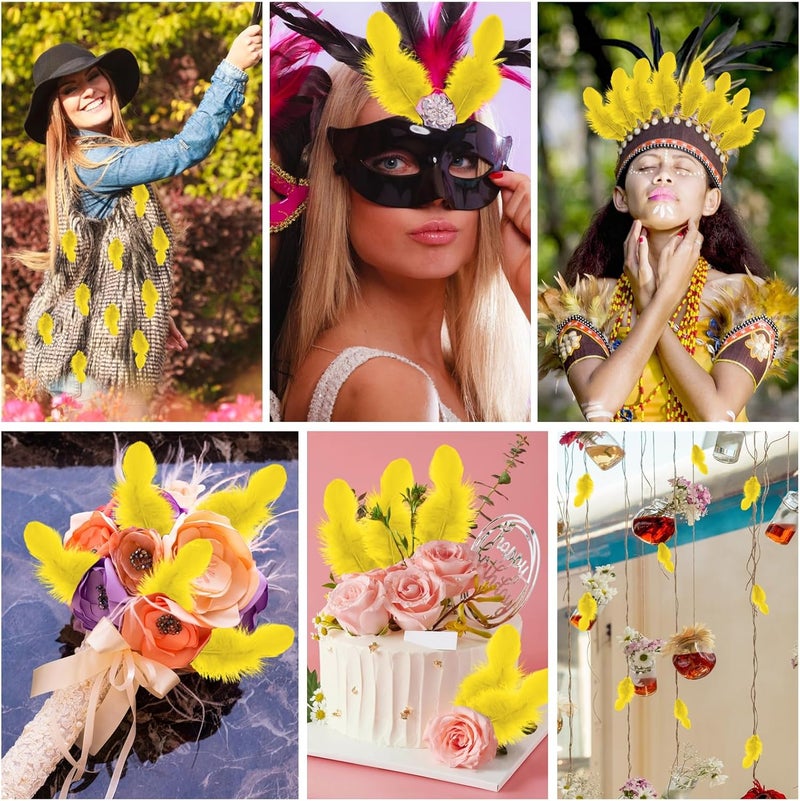 Flying feathers 500pcs-Yellow Rooster Feathers 3-5inch Bulk Feathers for Crafts DIY Dream Catcher Supplies（500pcs） - Image 4